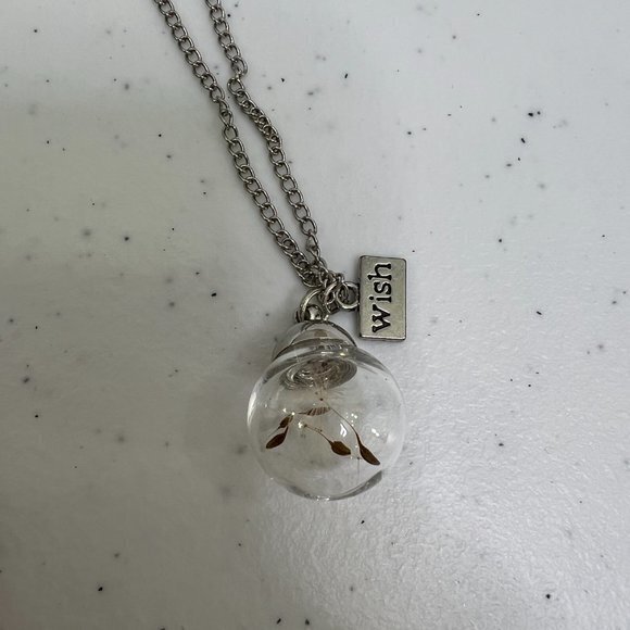 Dandelion Flower Necklace Wish Silver Tone Chain Pendant Preserved‎ White - Picture 2 of 5